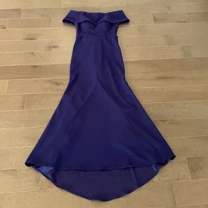 Betsy Adams Petite off the shoulder with a back bow tail draping from the back